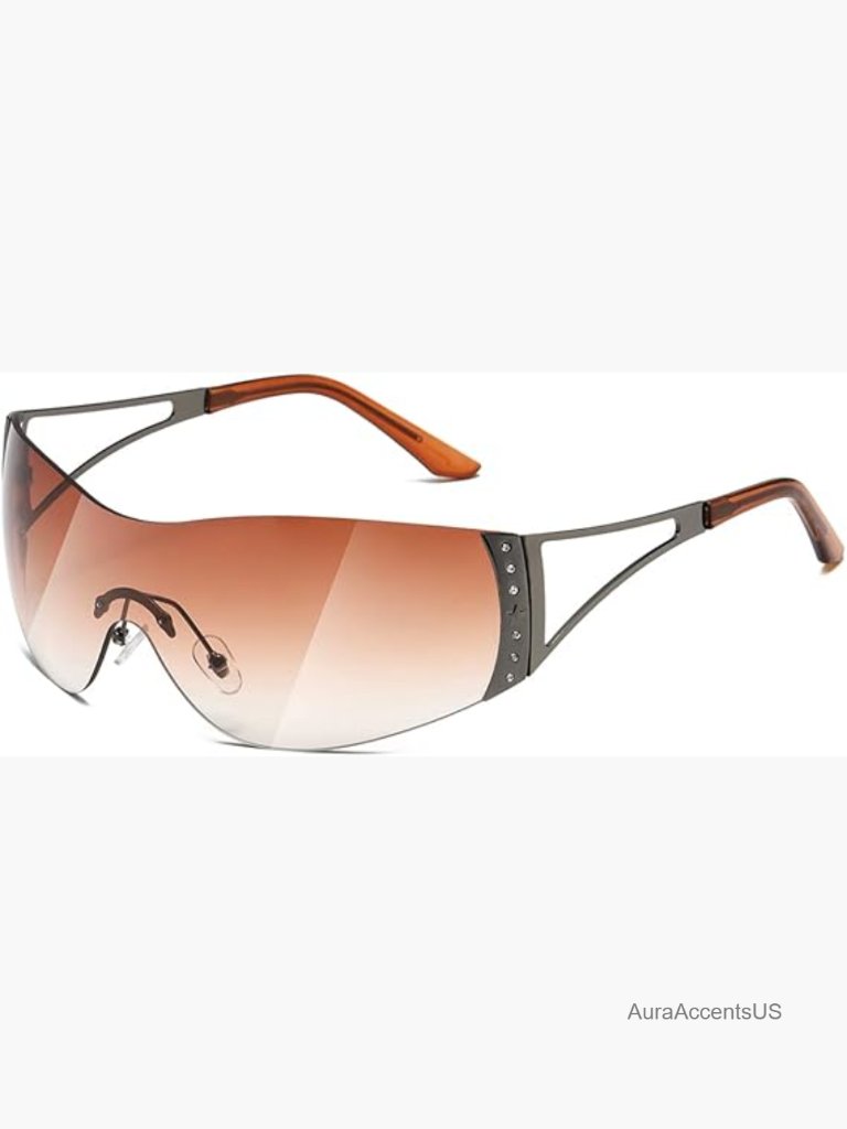 Y2k Rimless Wrap Around Sunglasses Oversize Shield Lens Uv Protection Unisex